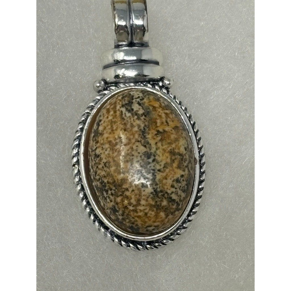 Vintage Roman Signed Pendant Silver Tone Brown Stone - Picture 2 of 5